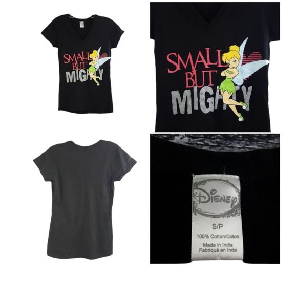 Disney Tinkerbell "Small but Mighty" Graphic Tee T-shirt Women sz S 100% Cotton - Picture 2 of 6